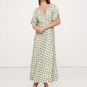 VISCOSE-LINEN RUCHED LONG MIDI DRESS